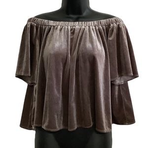Sunday in Brooklyn Womens Taupe Velvet Off Shoulder Top XS